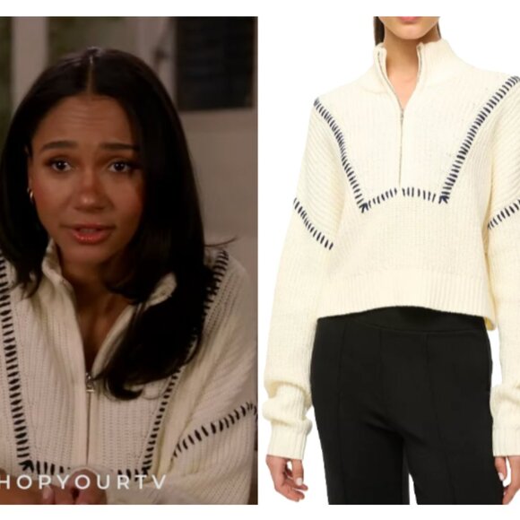 NEW STAUD Cropped Hampton Sweater - Ivory/Navy Stripes Causal - Picture 1 of 9